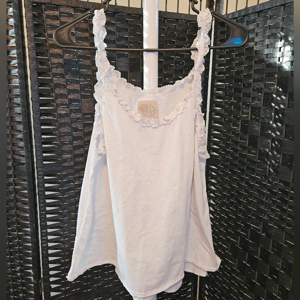 Chaser White Tank Top with Floral Lace